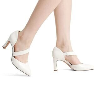 Dream Pairs Womens Size 6 White Closed Pointed Toe 3" Heel Pumps Dress Shoes